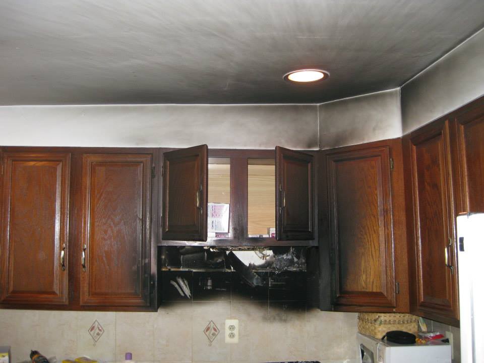 soot on walls and cabinets from kitchen fire damage in albany ny
